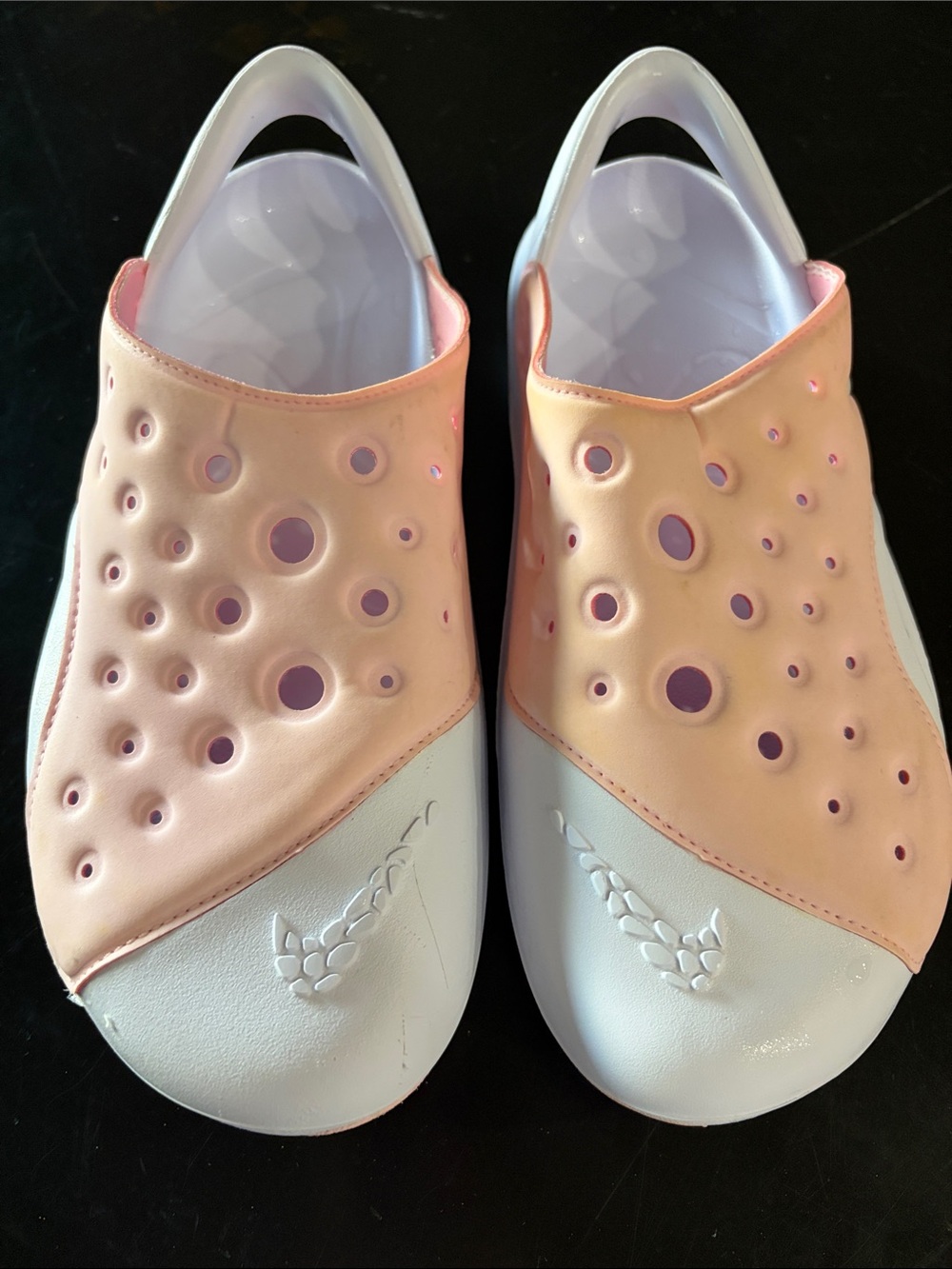 Nike Women's Slip-On Clogs in Peach Pink and White